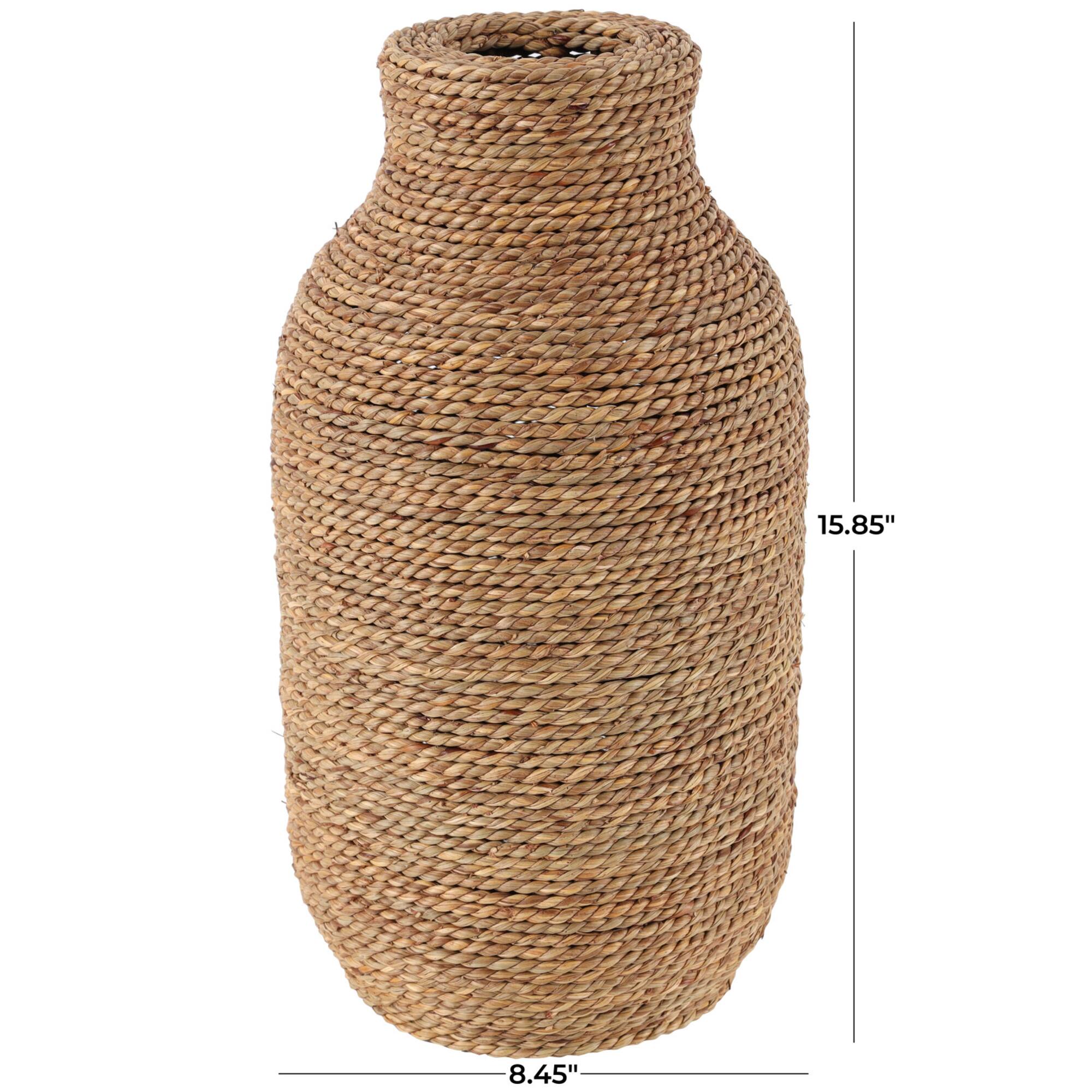 16" Brown Seagrass Handmade Wrapped Vase